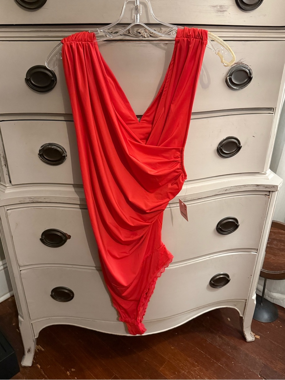 Intimately by Free People Red Draped V-Neck Open Back Bodysuit XL NWT